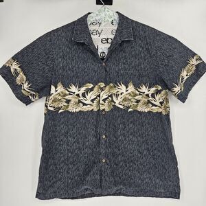 Vintage RJC‎ Shirt Mens 2X Hawaiian Floral Tropical Button Up Short Sleeve Black